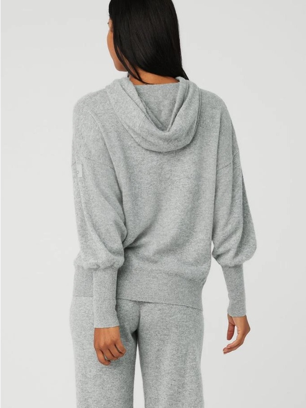 ALO YOGA Cozy Gray Cashmere-Blend Jet Set Hoodie Pullover Sweatshirt S $300 - Picture 3 of 12